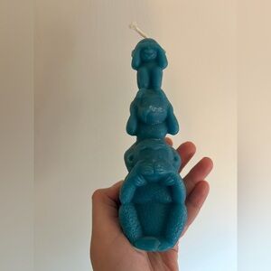 Blue Decorative 3-Monkey Stack Candle
